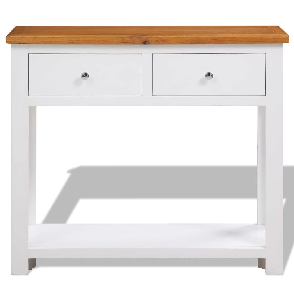 Brown Solid Oak and Acacia Wood Console Table with 2 Drawers and Storage Shelf F6076