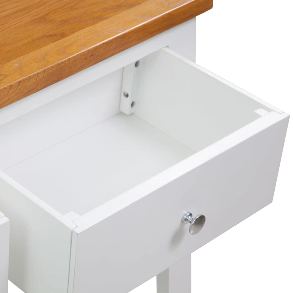 Brown Solid Oak and Acacia Wood Console Table with 2 Drawers and Storage Shelf F6076