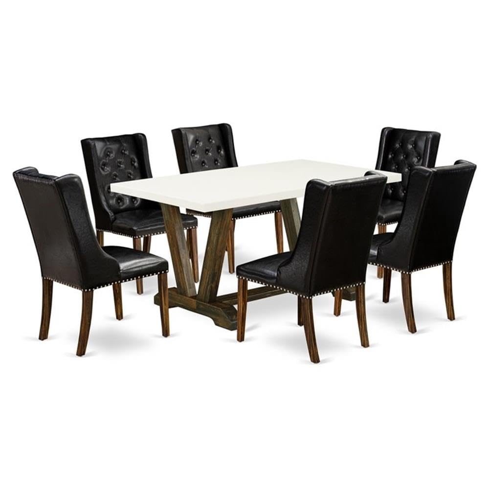 7 Piece Dining Table Set with 6 Black Faux Leather Chairs V94909