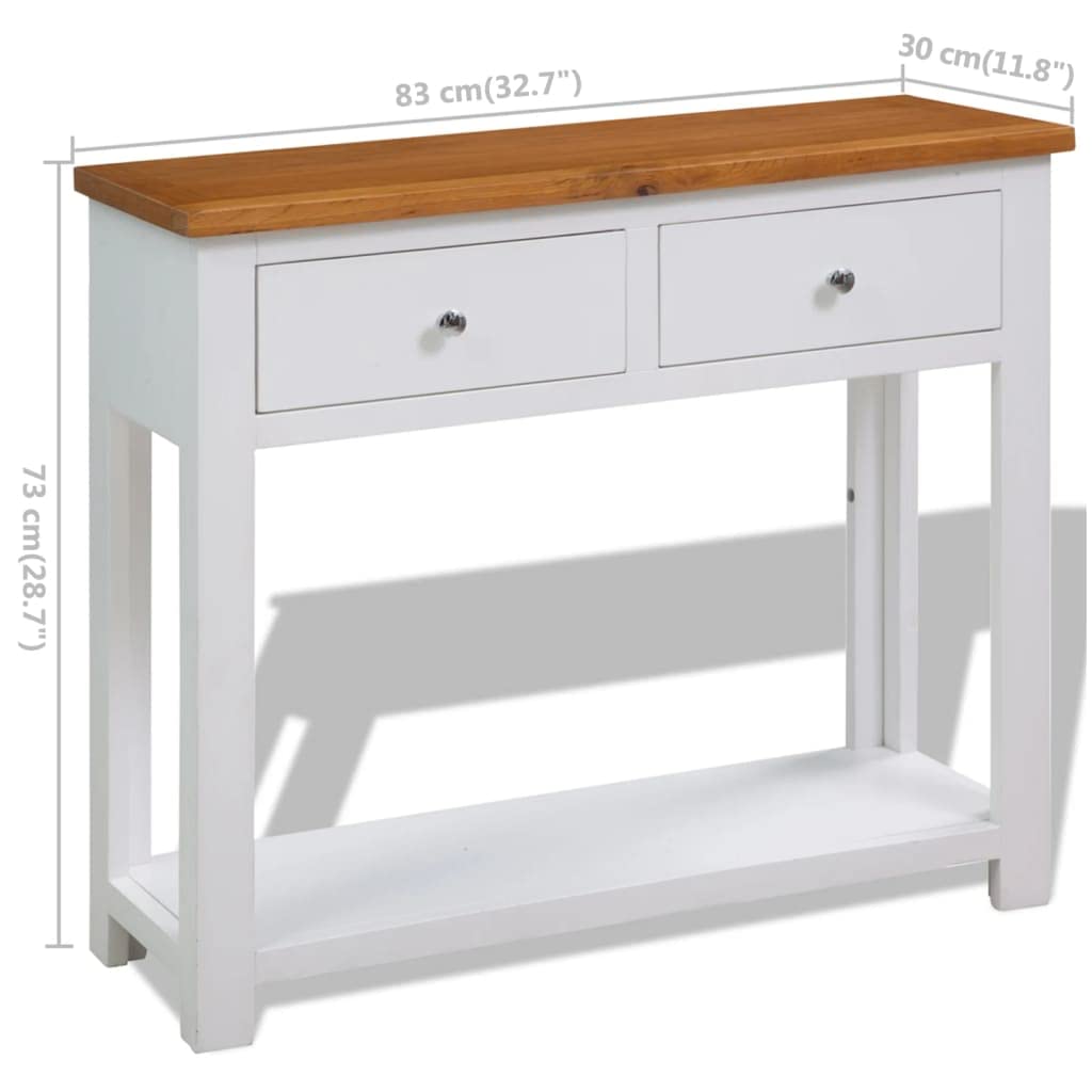 Brown Solid Oak and Acacia Wood Console Table with 2 Drawers and Storage Shelf F6076