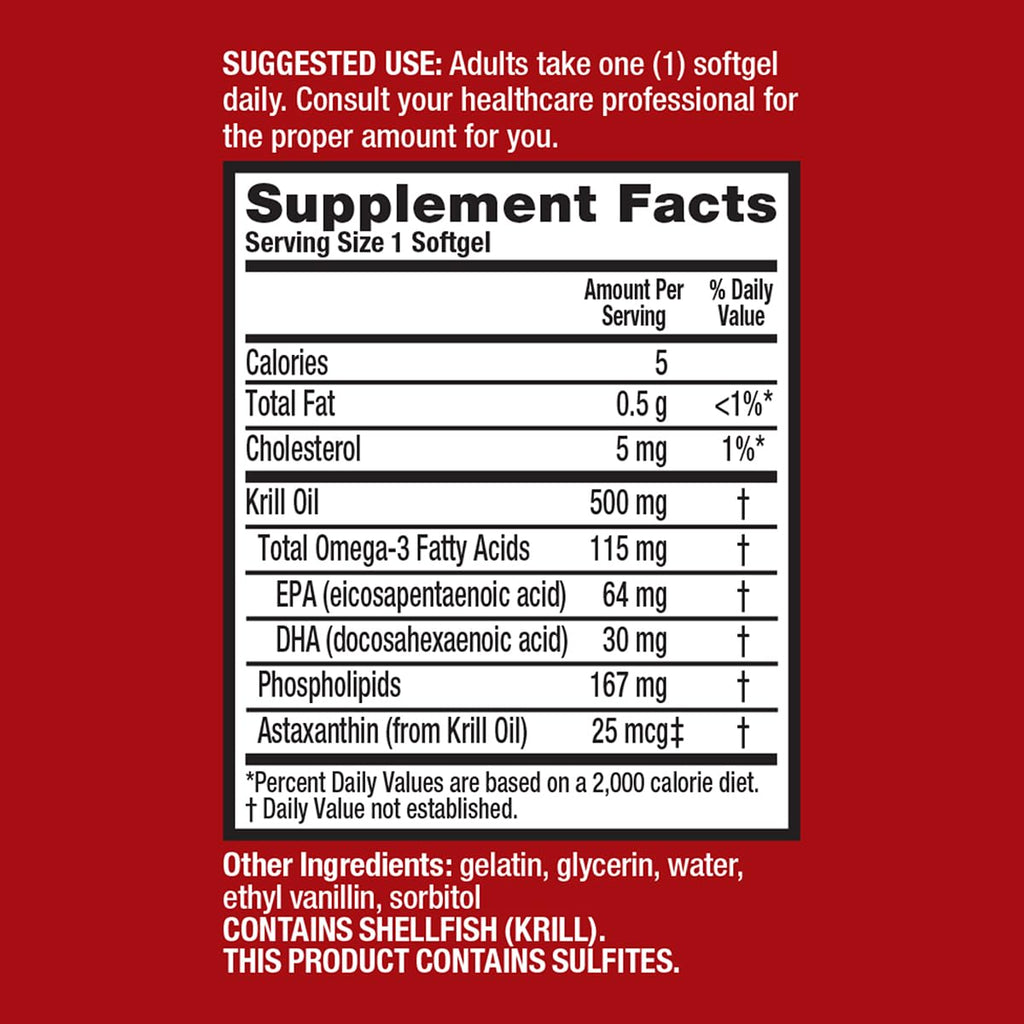 500mg Omega-3 Krill Oil Softgels 80 Count 2 Pack C42935