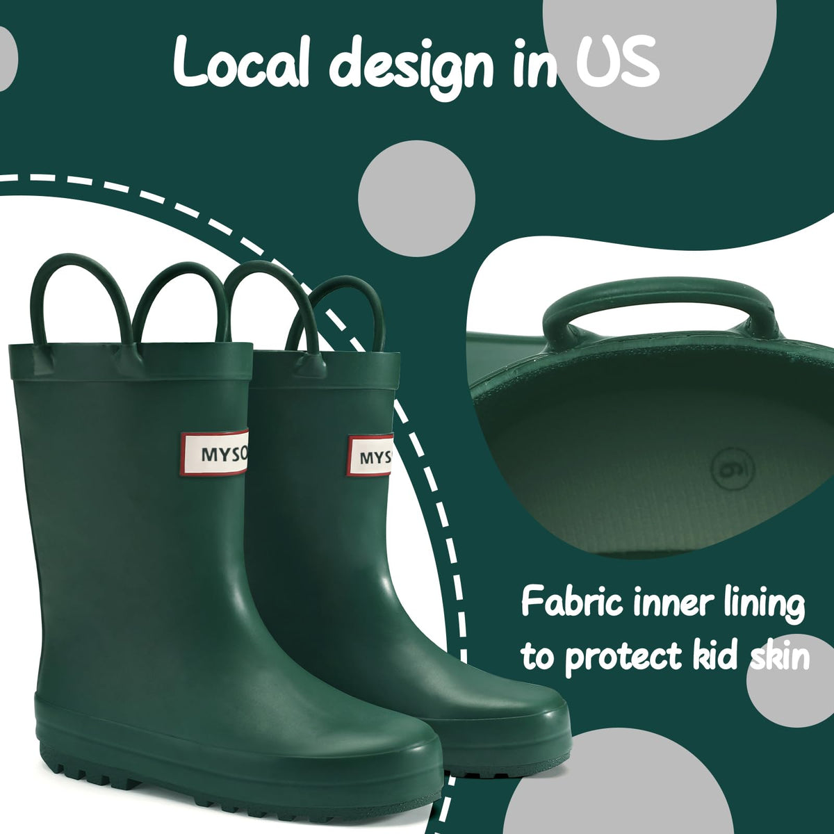 Toddler Rubber Waterproof Rain Boots with Handle A460241