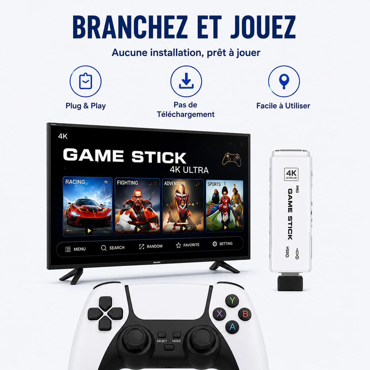 Wireless Retro Game Console 4K HDMI Stick with 2 Wireless Controllers M4128