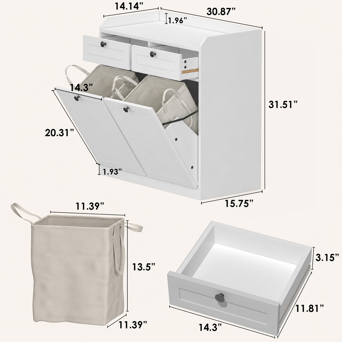 White 2 x 8 Gallon Double Tilt Out Trash Can Cabinet Y9848