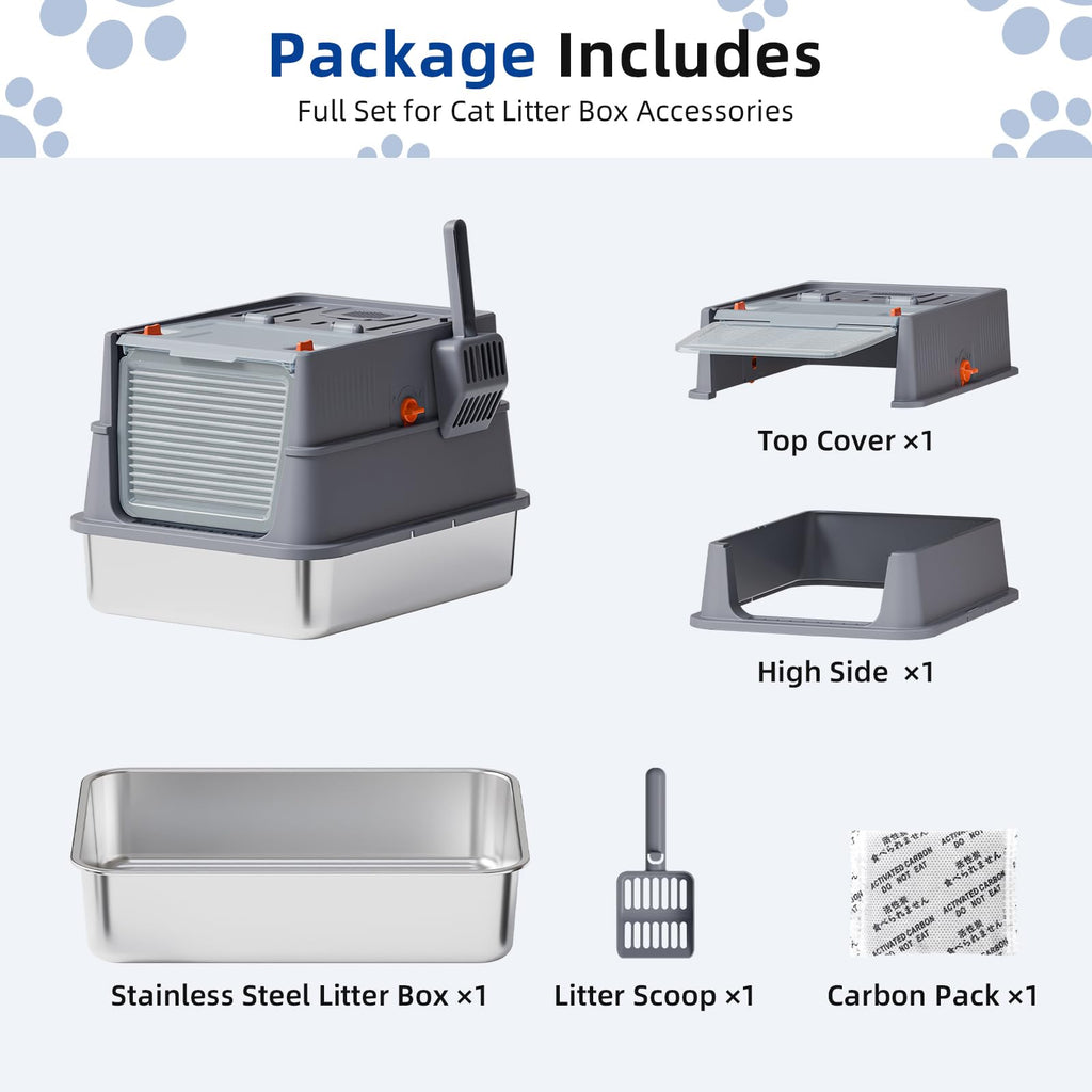 Stainless Steel Covered Cat Litter Box with High Sides C98887
