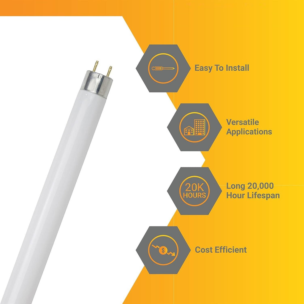 24 Inch T8 Fluorescent Tube Light Bulb 17W 1400 Lumens 5000K Bright White G13 Medium Bi-Pin Base 2 Foot Straight Linear Lamp Pack of 30 Y1049