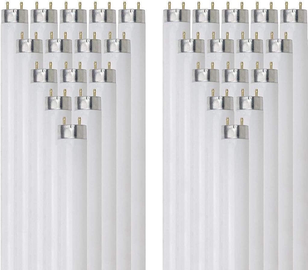 24 Inch T8 Fluorescent Tube Light Bulb 17W 1400 Lumens 5000K Bright White G13 Medium Bi-Pin Base 2 Foot Straight Linear Lamp Pack of 30 Y1049