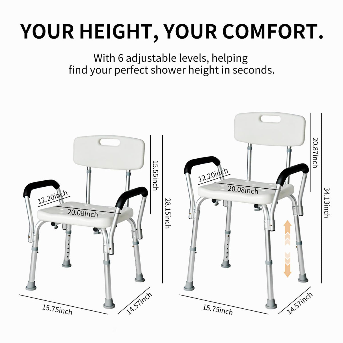 Extra Wide 300 lbs Capacity Shower Chair with Arms & Back H997384