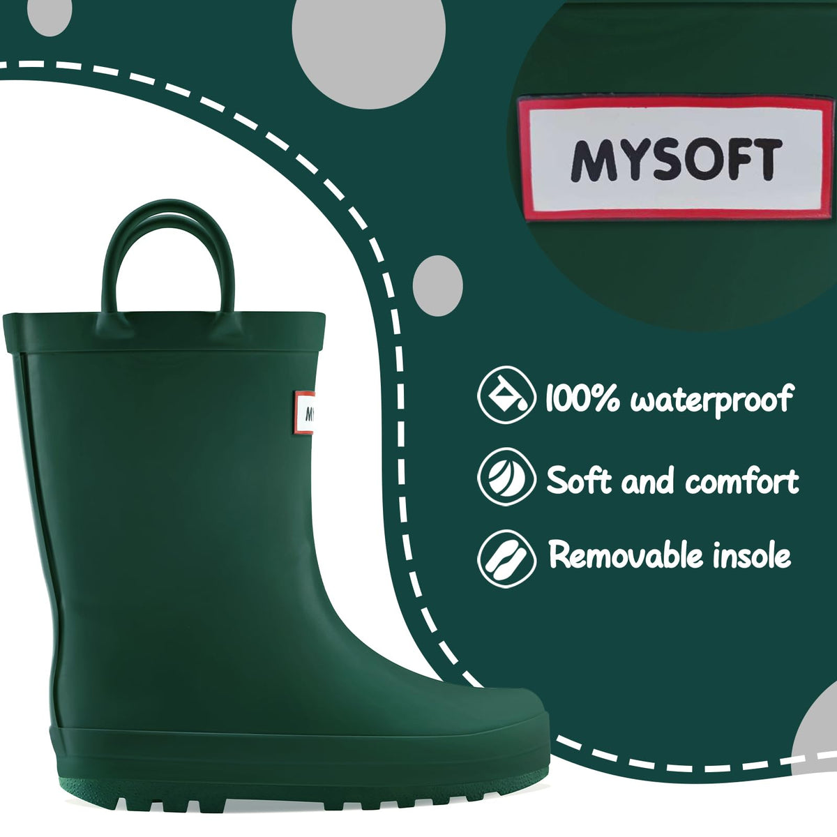 Toddler Rubber Waterproof Rain Boots with Handle A460241