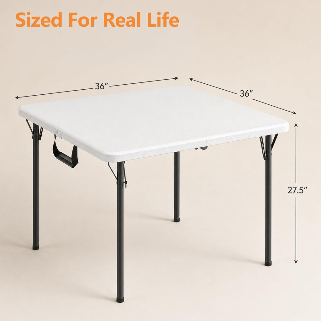 36" White Folding Card Table with Carrying Handle N250876
