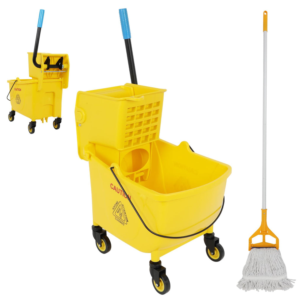 Commercial Mop Bucket with Wringer, 35 Quart Mop and Bucket Set P518