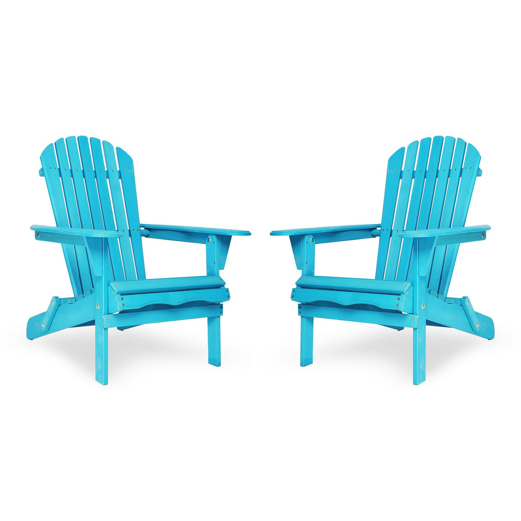 Light Blue Solid Cedar Wood Folding Adirondack Chair Set of 2 U73933