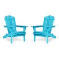 Light Blue Solid Cedar Wood Folding Adirondack Chair Set of 2 U73933