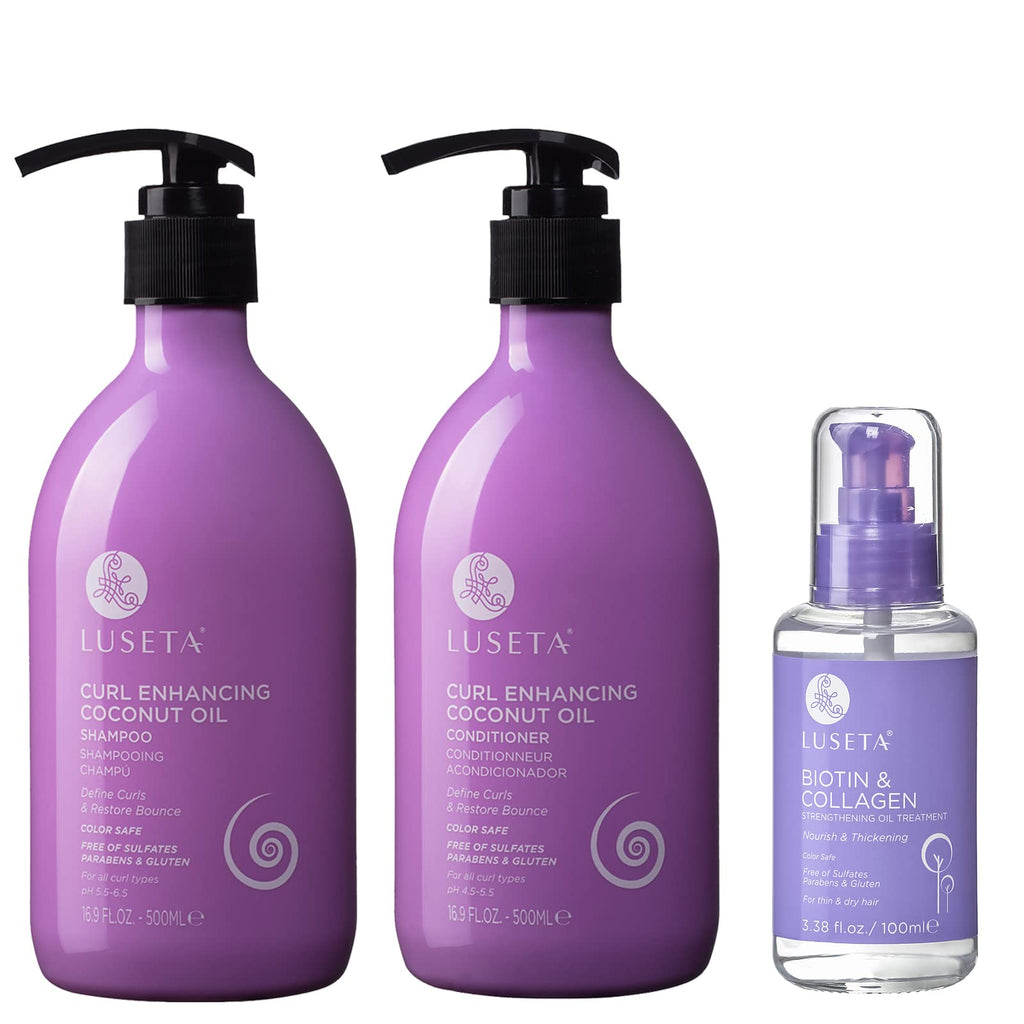 Curly Hair Shampoo and Conditioner Set with Biotin Hair Oil U18722