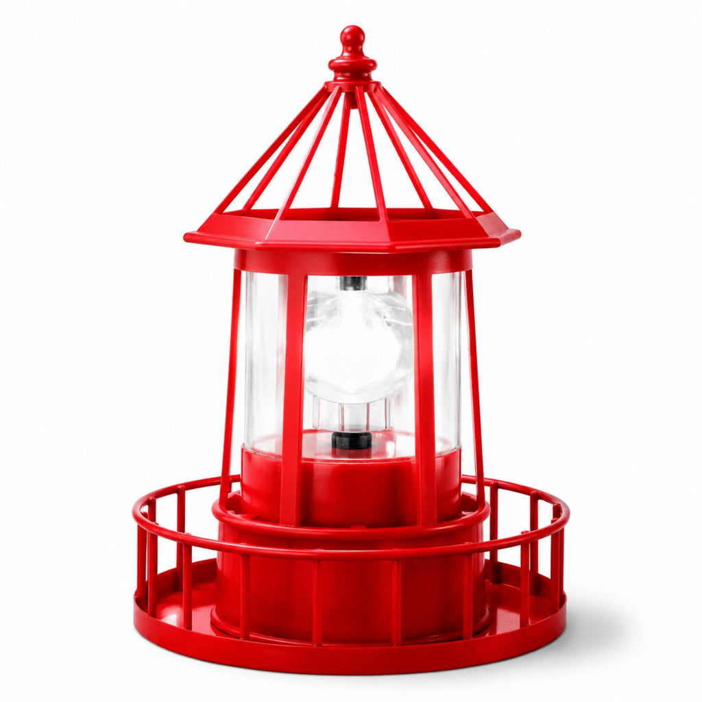 Solar Lighthouse Rotating Beacon Light Red Iron T1364