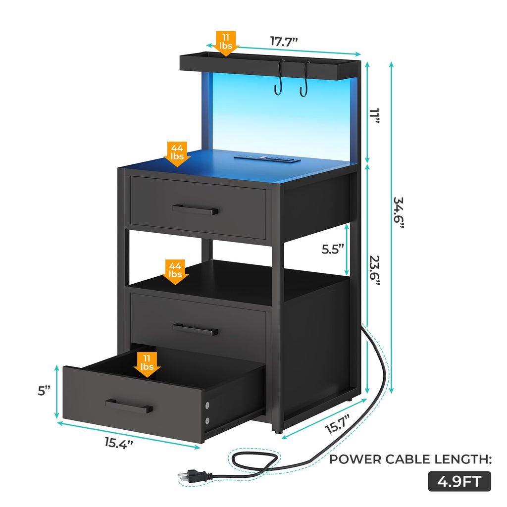 Black 3 Drawer Nightstand with Charging Station Q827253