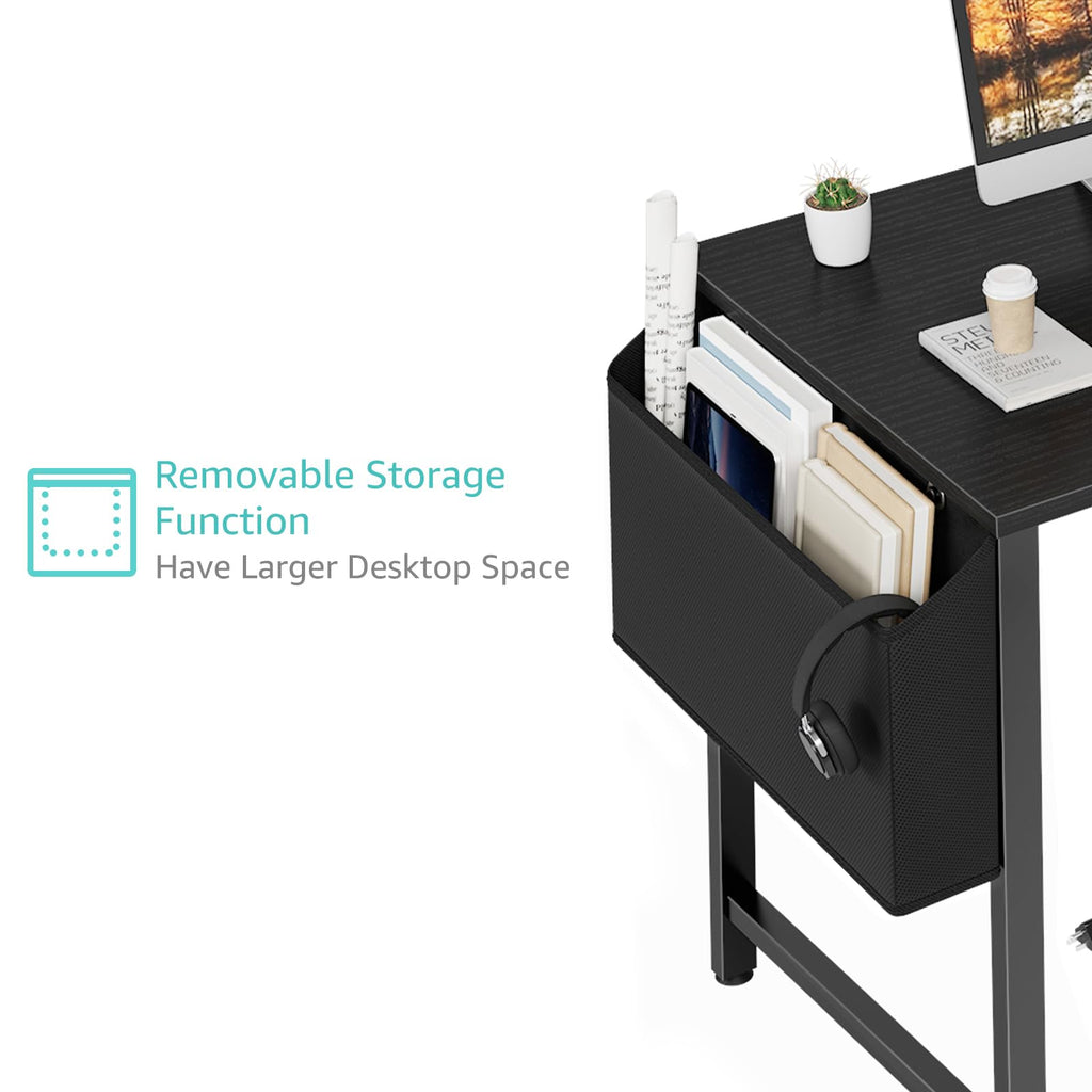 Black 40 Inch L Shaped Corner Computer Desk with Power Outlet V91896