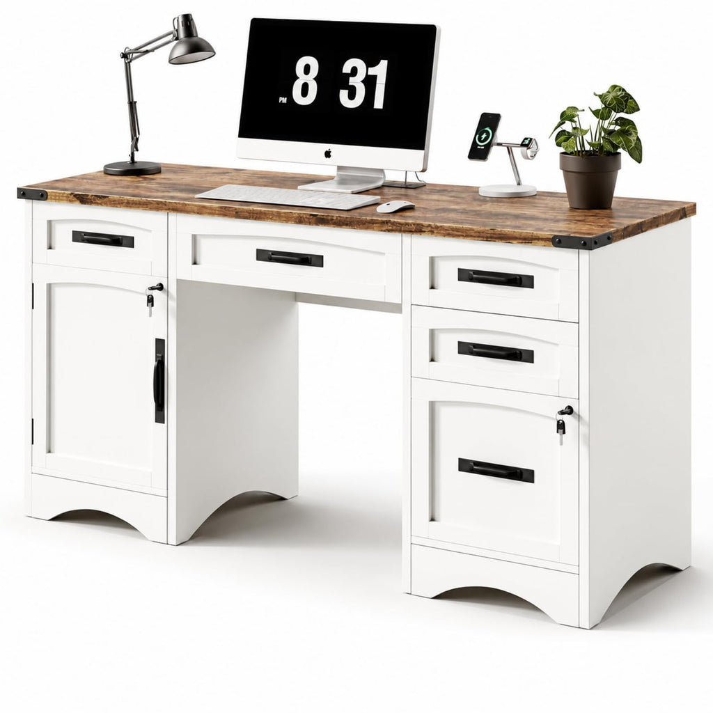 47 Inch Computer Desk with Hutch and 4 Drawers A2148