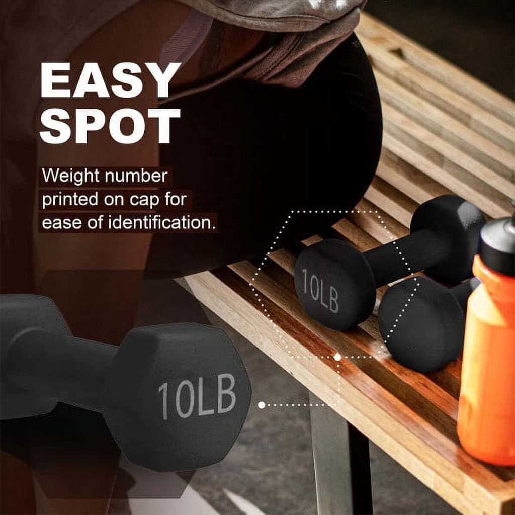 10 LBS Black Neoprene Hex Dumbbells J9024