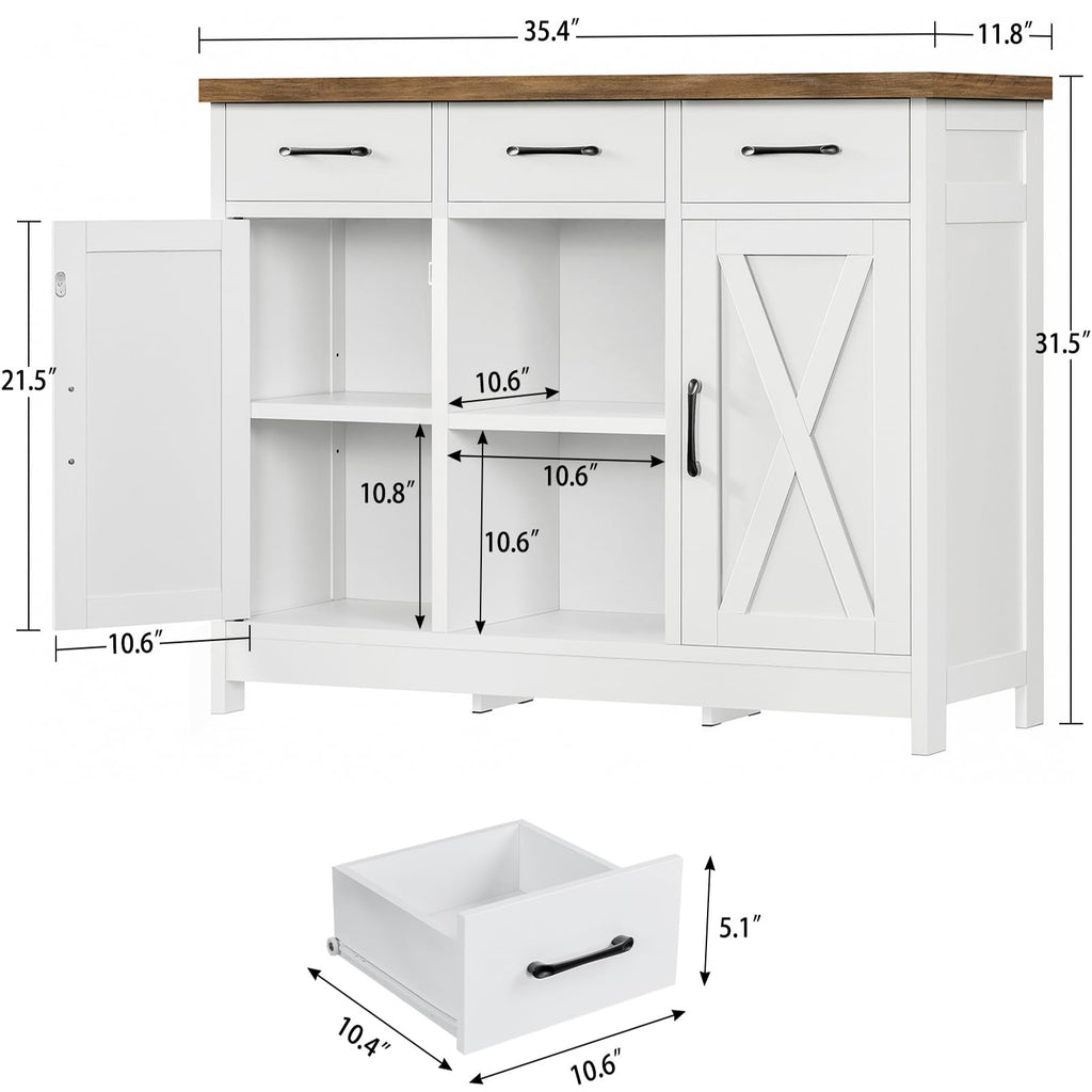 White Storage Cabinet with 3 Drawers and 2 Doors I48961