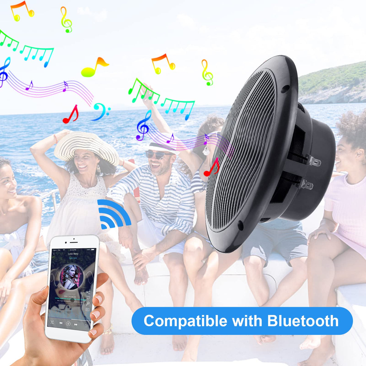 6.5 Inch Marine Bluetooth Speakers 2 Way 120W Peak Boat Speakers Pair Black T579041