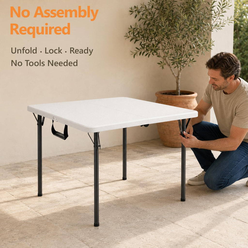 36" White Folding Card Table with Carrying Handle N250876