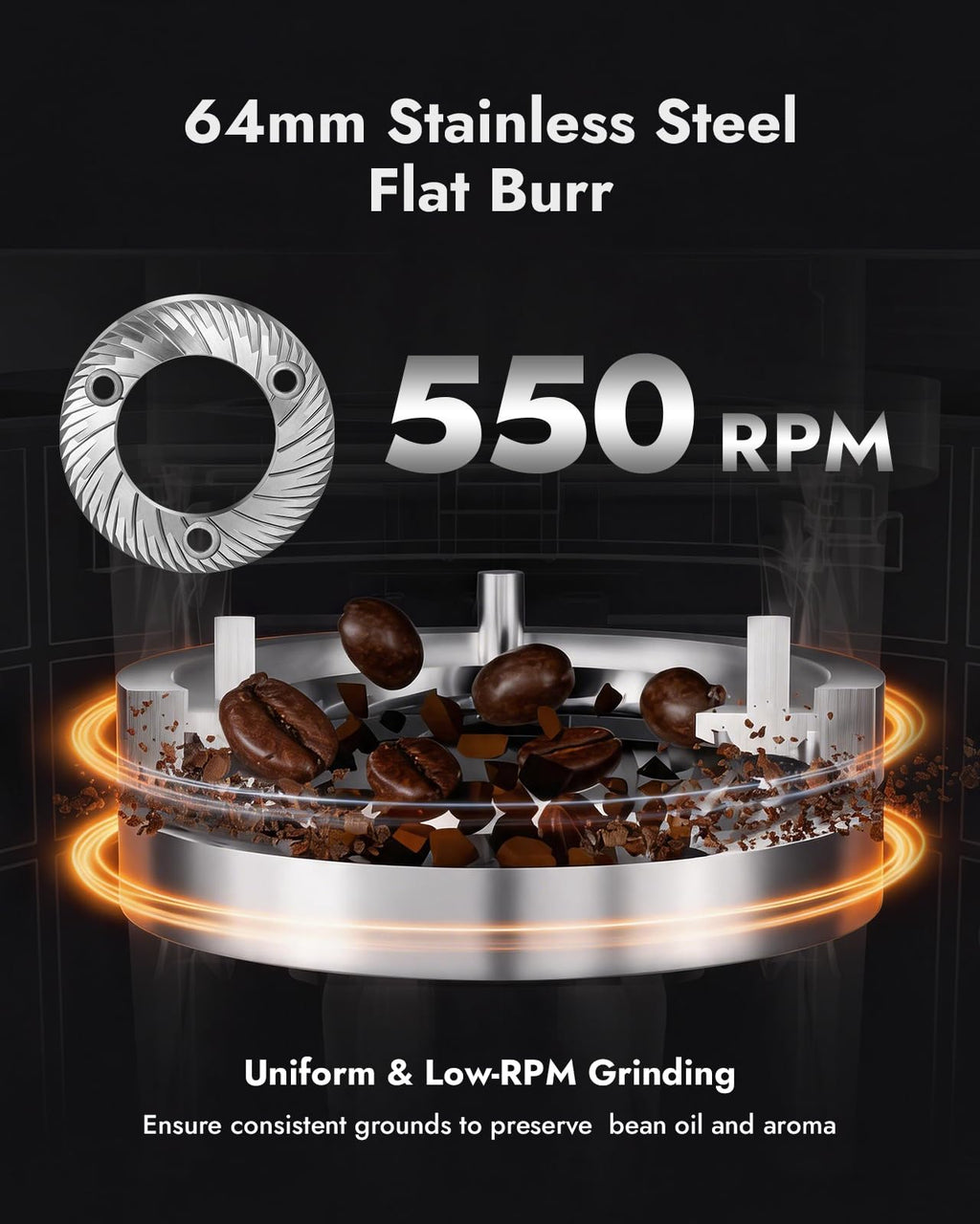 64MM Flat Burr Electric Coffee Grinder K4990
