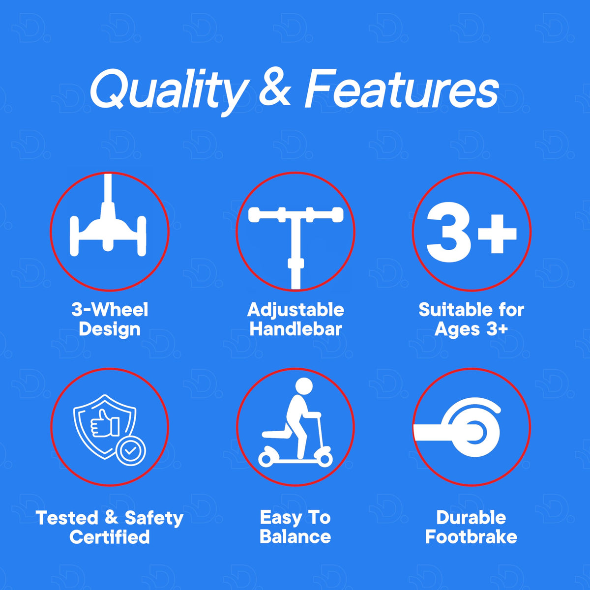 3-Wheel Kids Scooter Adjustable Height Anti-Slip Deck Red and Blue S58684