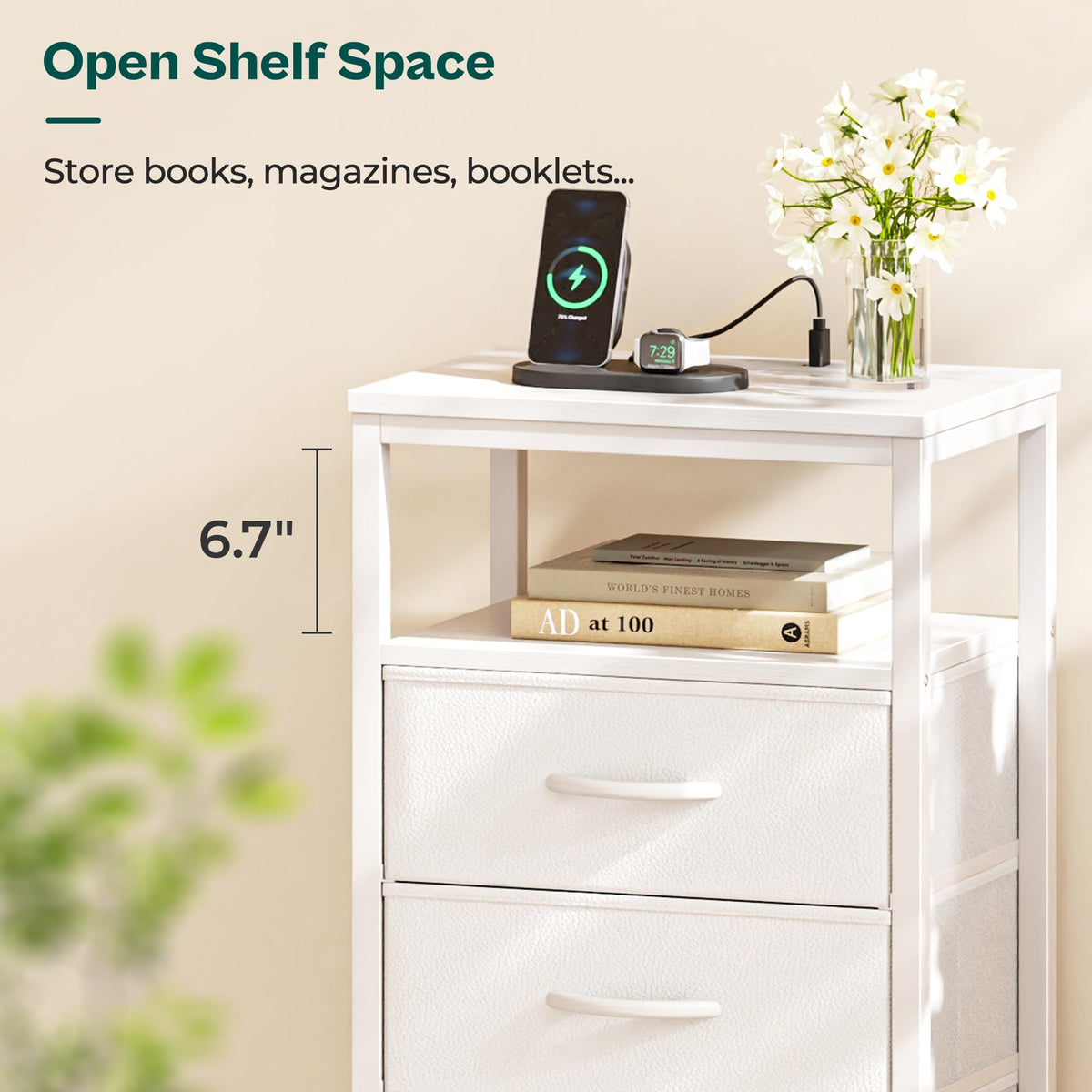 White 5 Drawer Dresser with Charging Station M1188