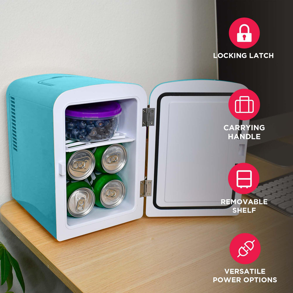 Mini Portable Compact Personal Fridge Cools & Heats, 4 Liter Capacity, Blue B453372