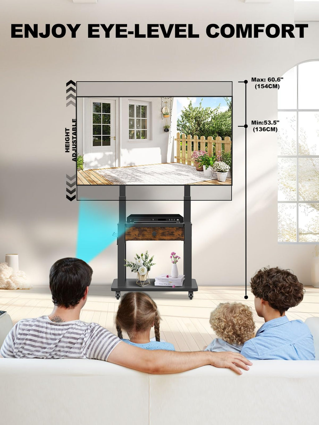 Rolling TV Stand with Fabric Drawer Storage for 32-75 Inch Flat/Curved Screen S313
