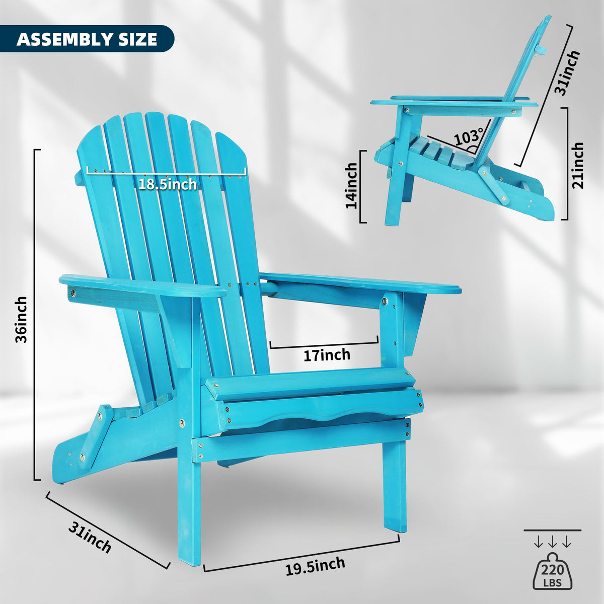 Light Blue Solid Cedar Wood Folding Adirondack Chair Set of 2 U73933