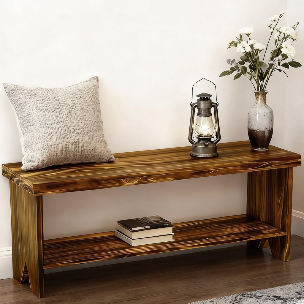 Solid Wood Entryway Bench with Storage Shelf B9202
