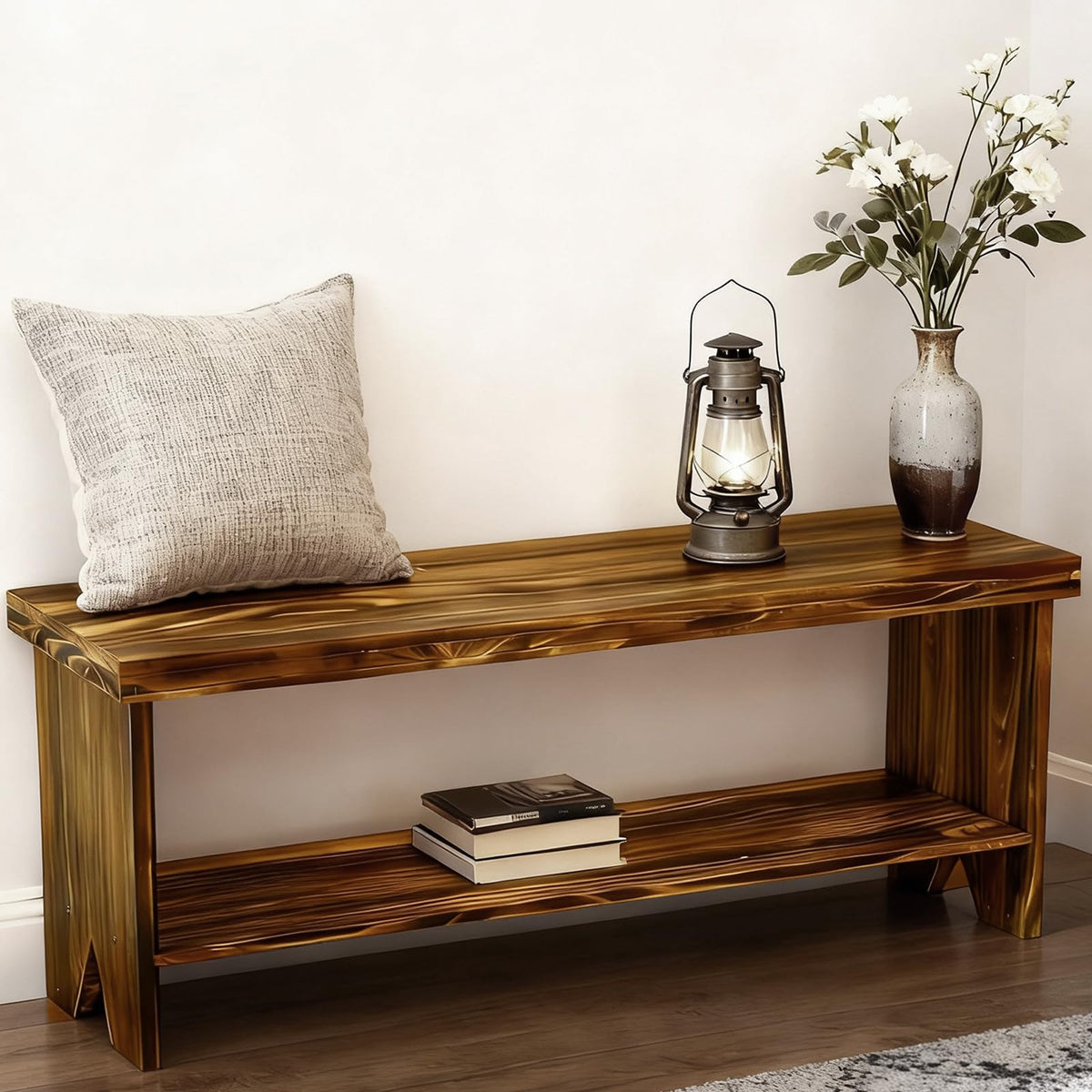 Solid Wood Entryway Bench with Storage Shelf B9202