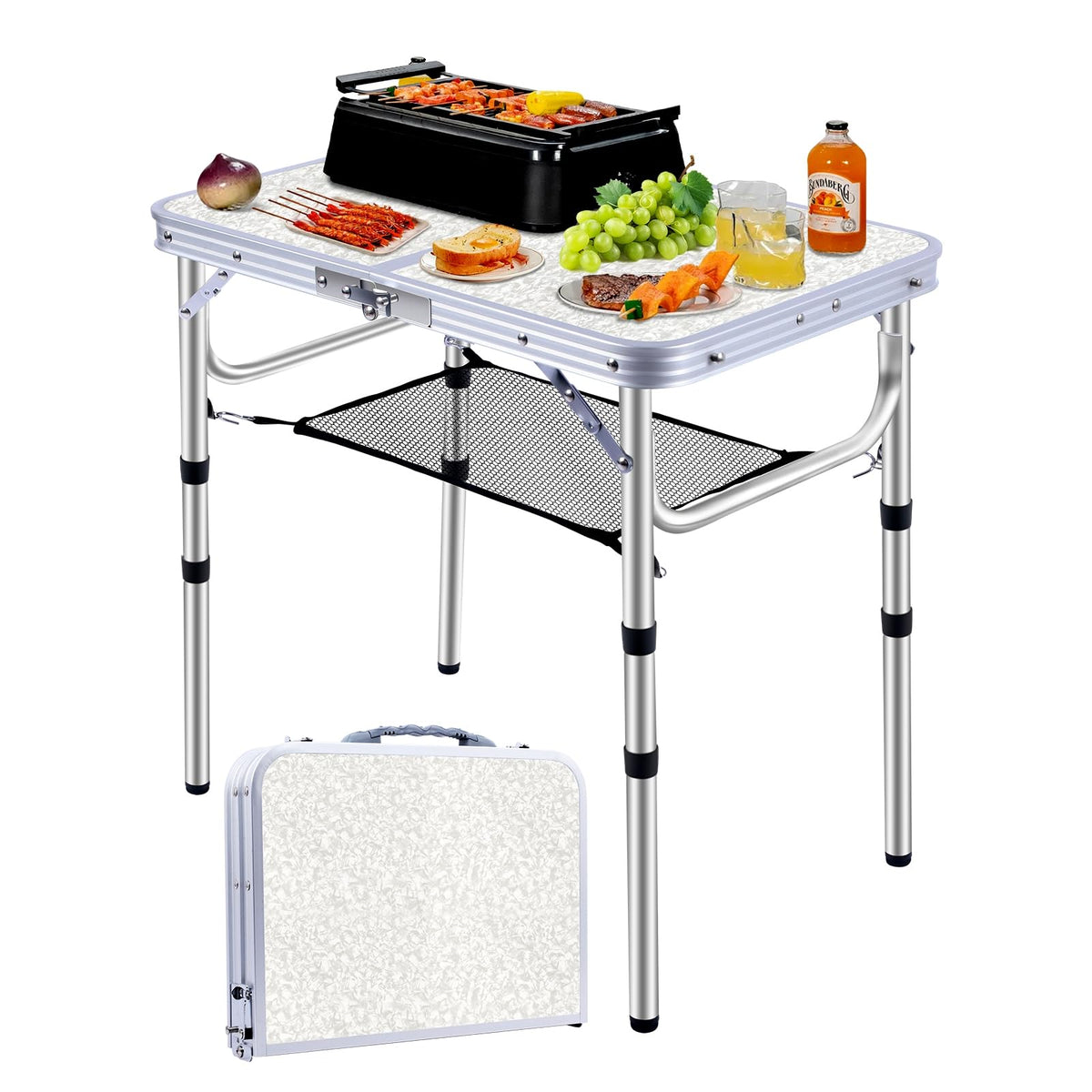 Small Portable Folding Camping Table, 3 Adjustable Height Lightweight Aluminum S20337