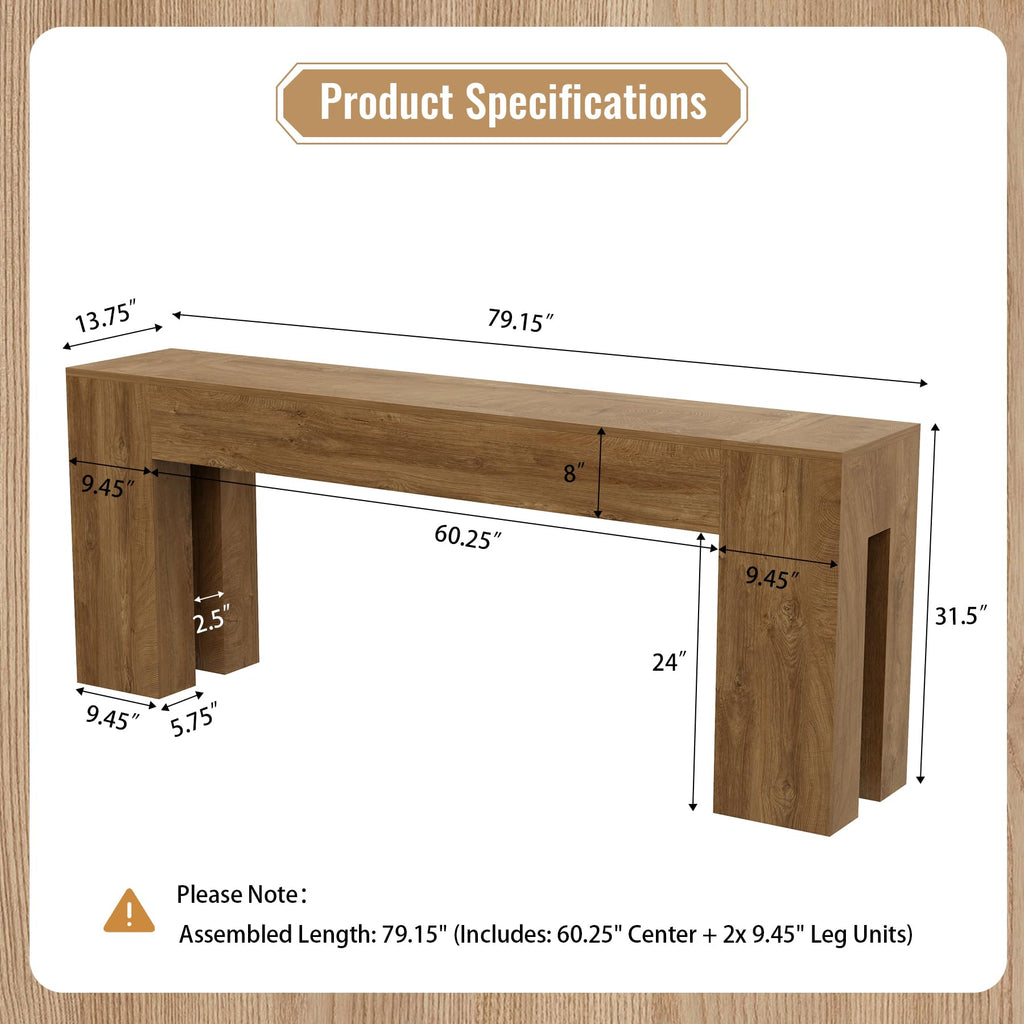 79-Inch Natural Oak Sofa Console Table R509