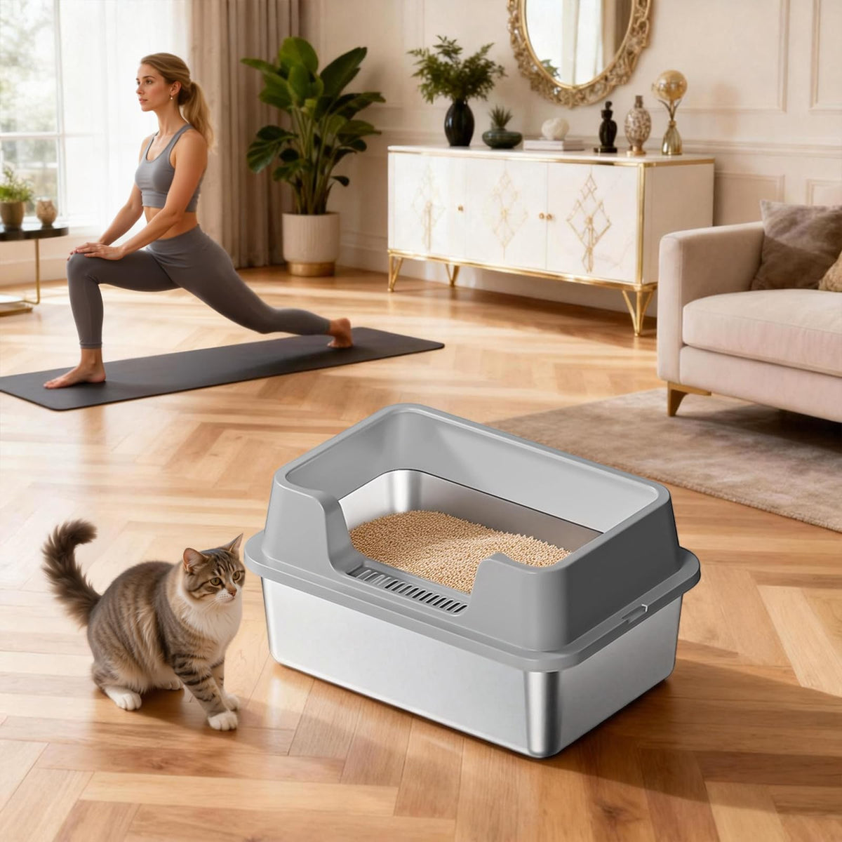 XL Enclosed Stainless Steel Cat Litter Box with Lid S11660