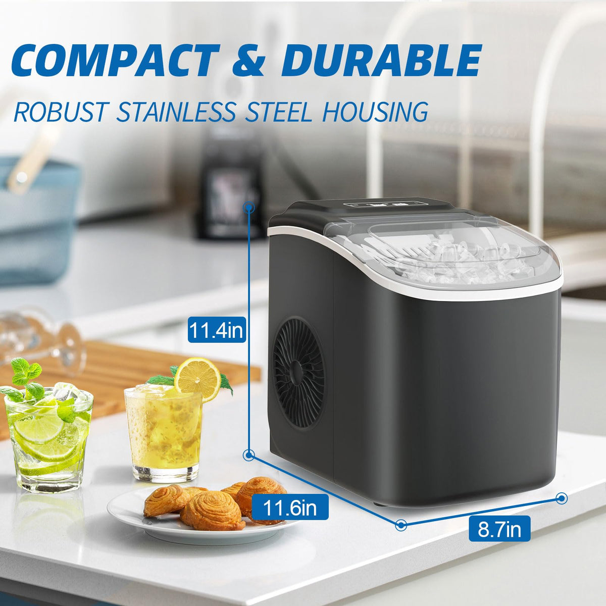 Black Portable Countertop Ice Maker with Scoop & Basket O863