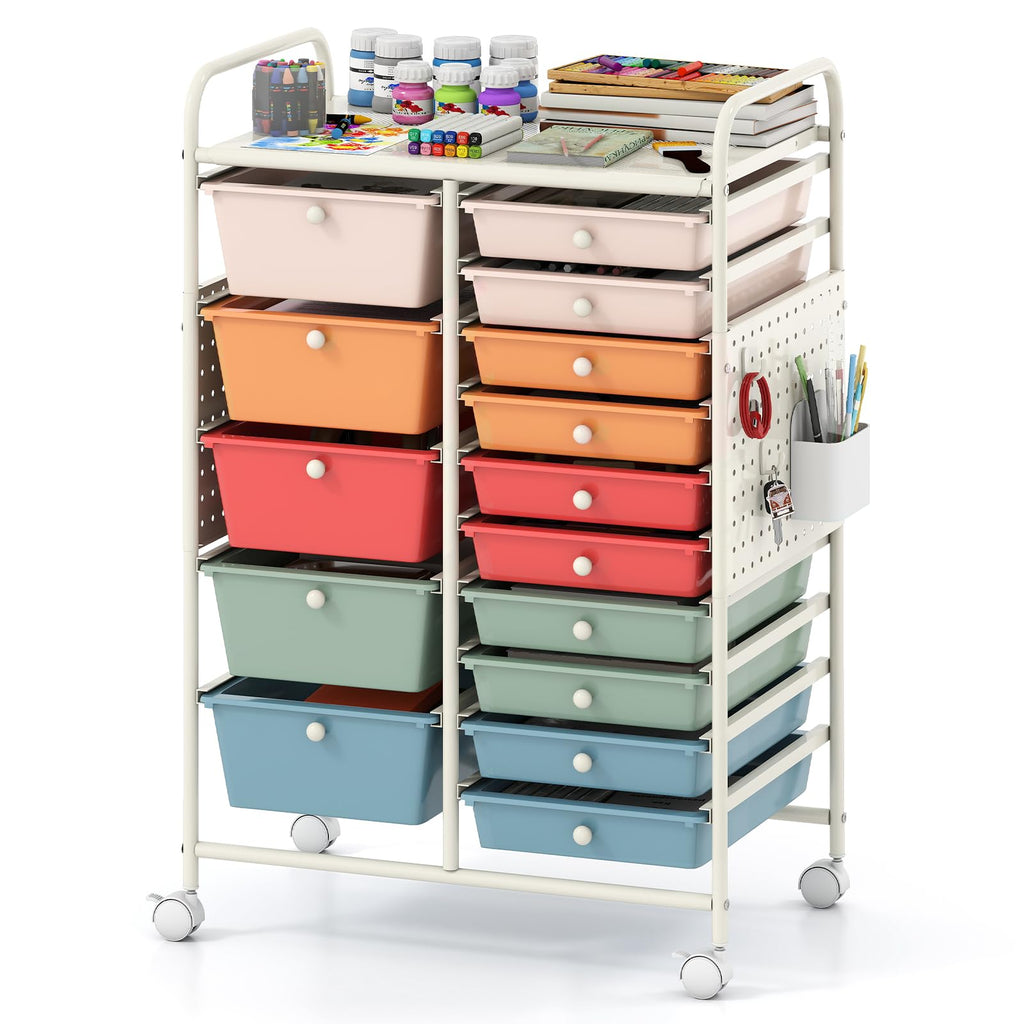 15 Drawer Rolling Storage Cart with Metal Tabletop P3510