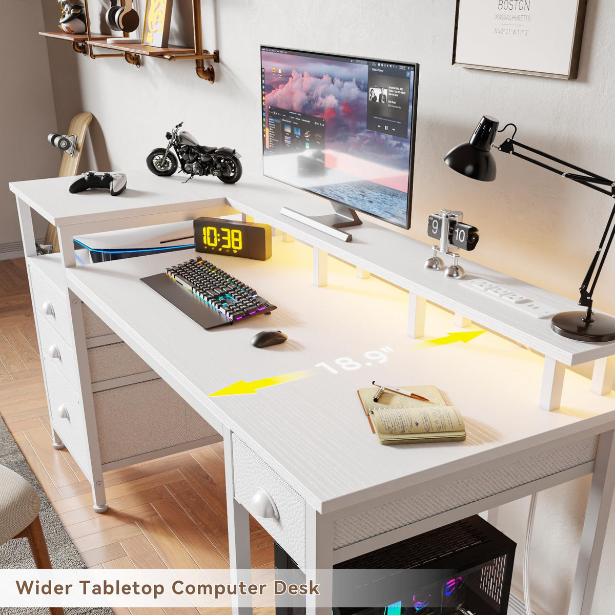 White Computer Desk with 4 Drawers Y611990