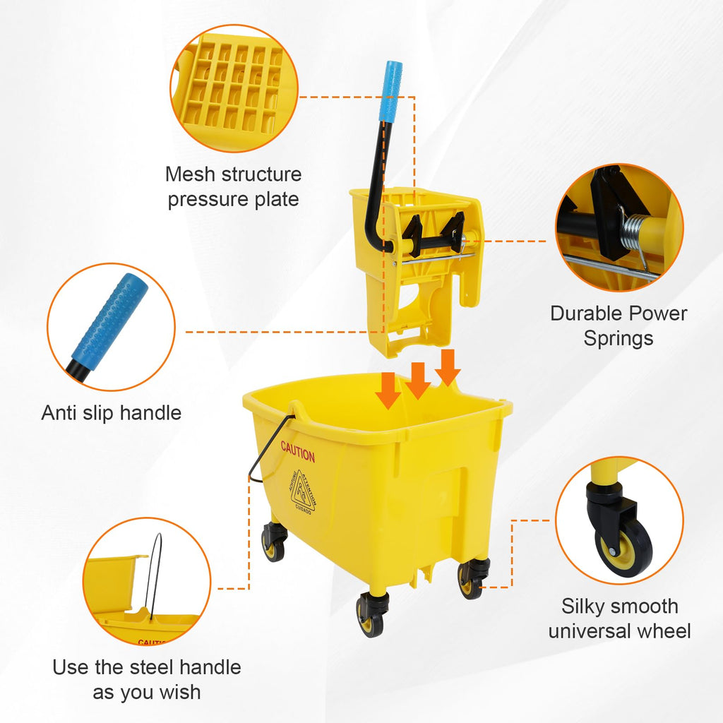 Commercial Mop Bucket with Wringer, 35 Quart Mop and Bucket Set P518