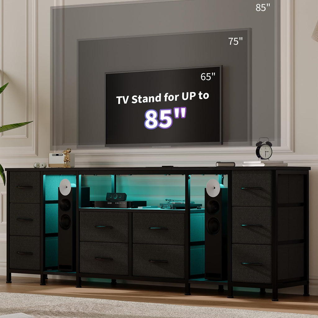 Black 10 Drawer Dresser TV Stand with Power Outlets L43960