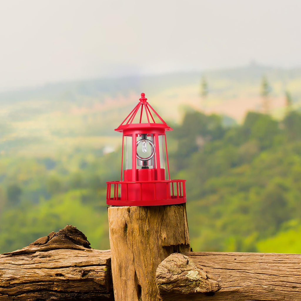Solar Lighthouse Rotating Beacon Light Red Iron T1364