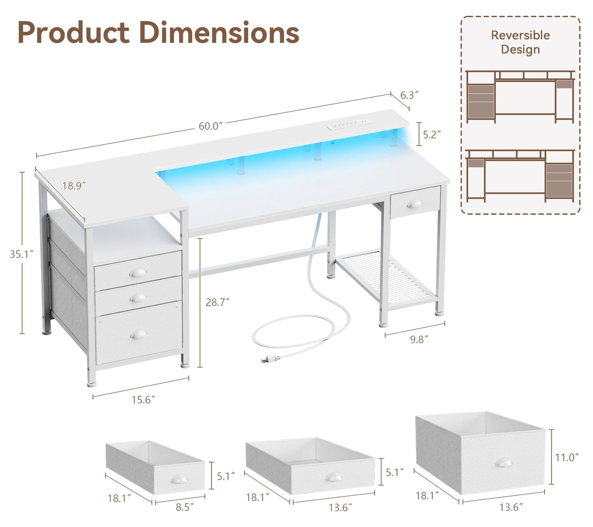 White Computer Desk with 4 Drawers Y611990