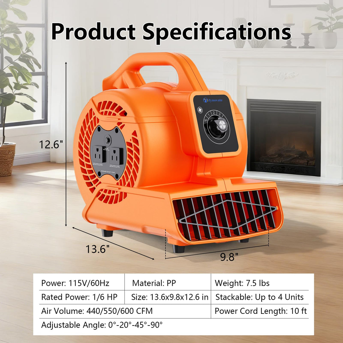 1/6 HP 600 CFM Portable Air Mover Blower Fan K30139