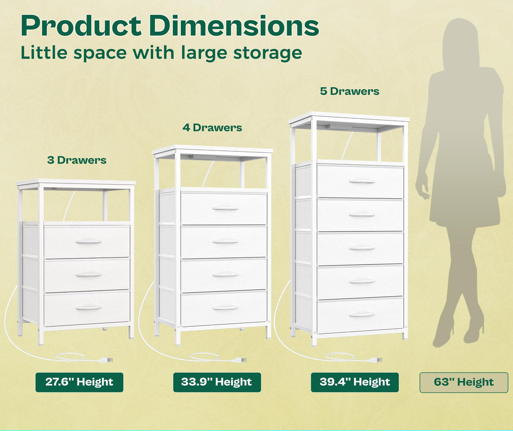 White 5 Drawer Dresser with Charging Station M1188