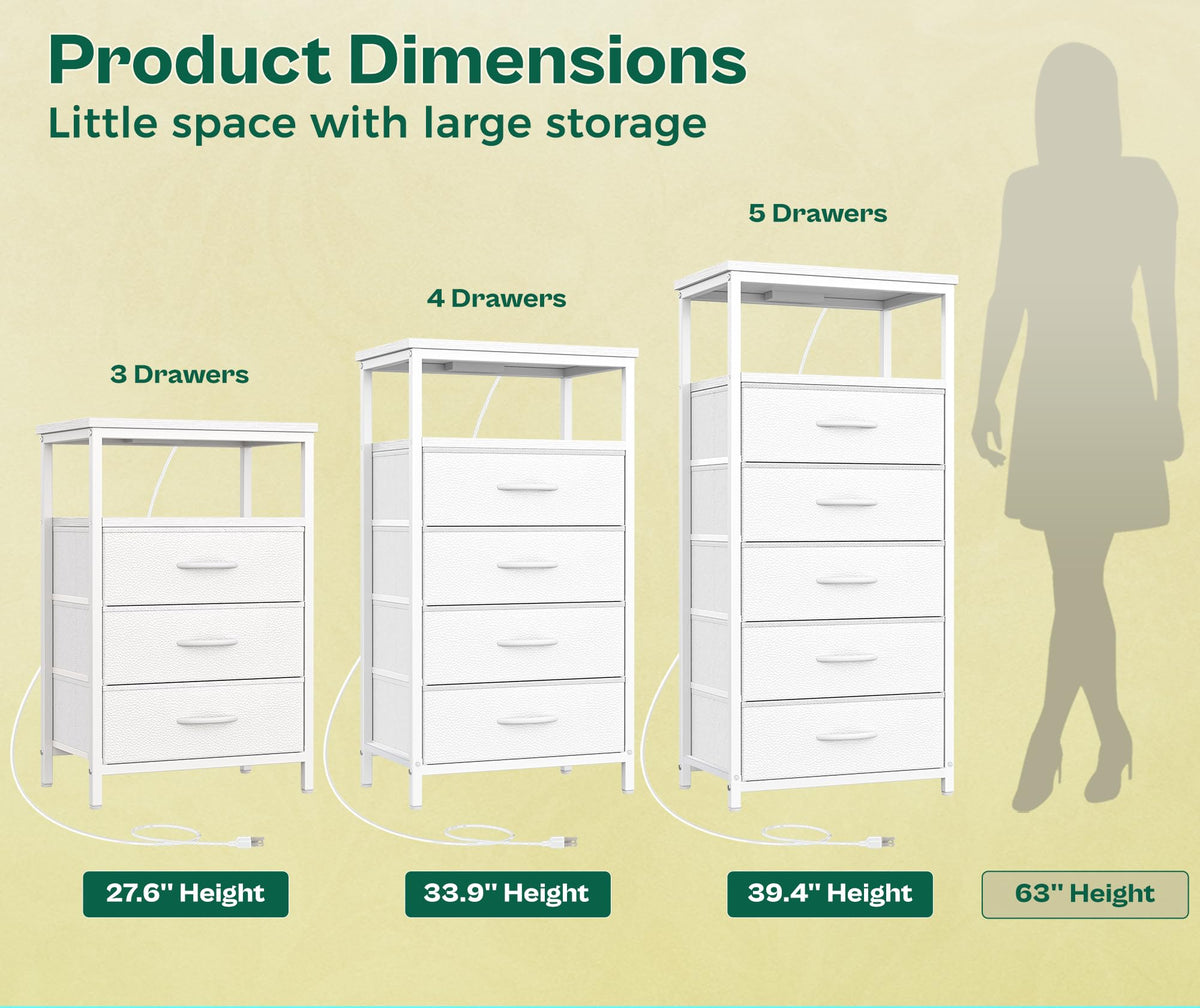 White 5 Drawer Dresser with Charging Station M1188