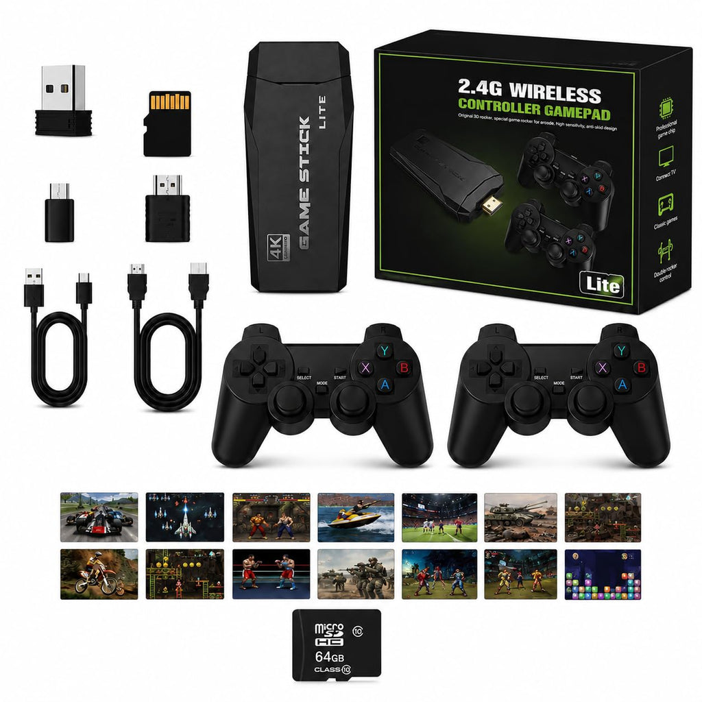 Wireless Retro Game Console 4K HDMI Stick with 2 Wireless Controllers M4128