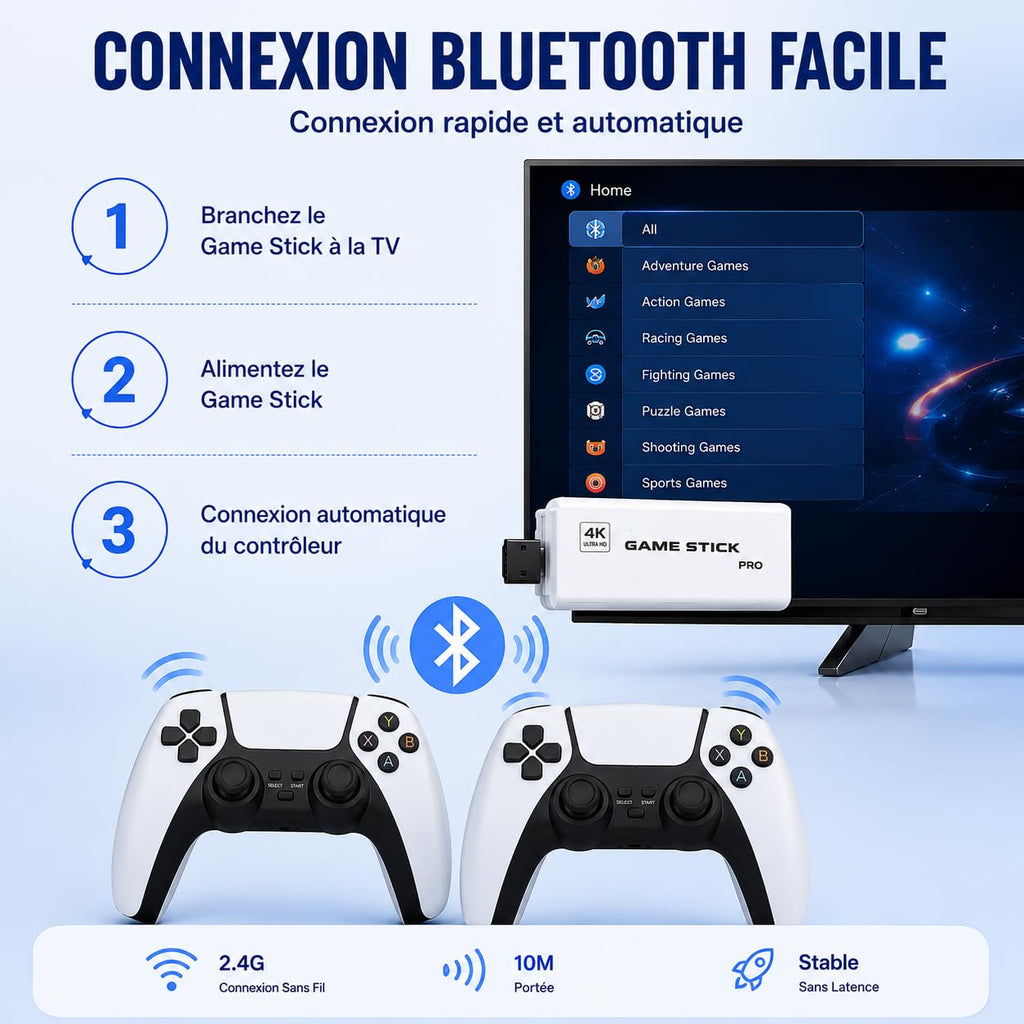 Wireless Retro Game Console 4K HDMI Stick with 2 Wireless Controllers M4128