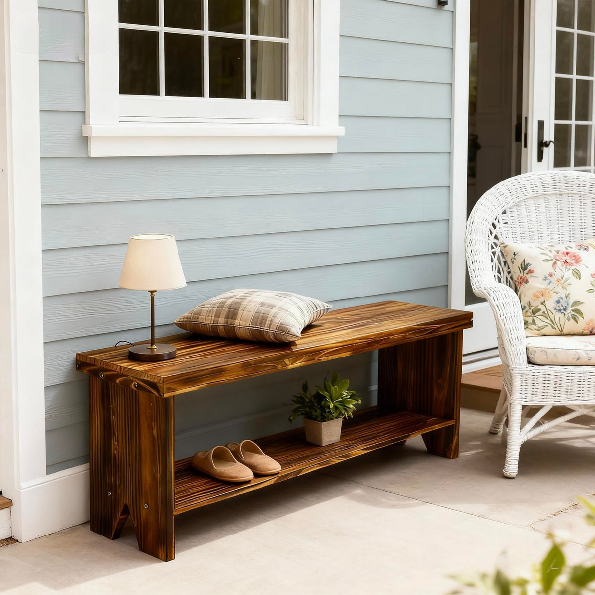 Solid Wood Entryway Bench with Storage Shelf B9202
